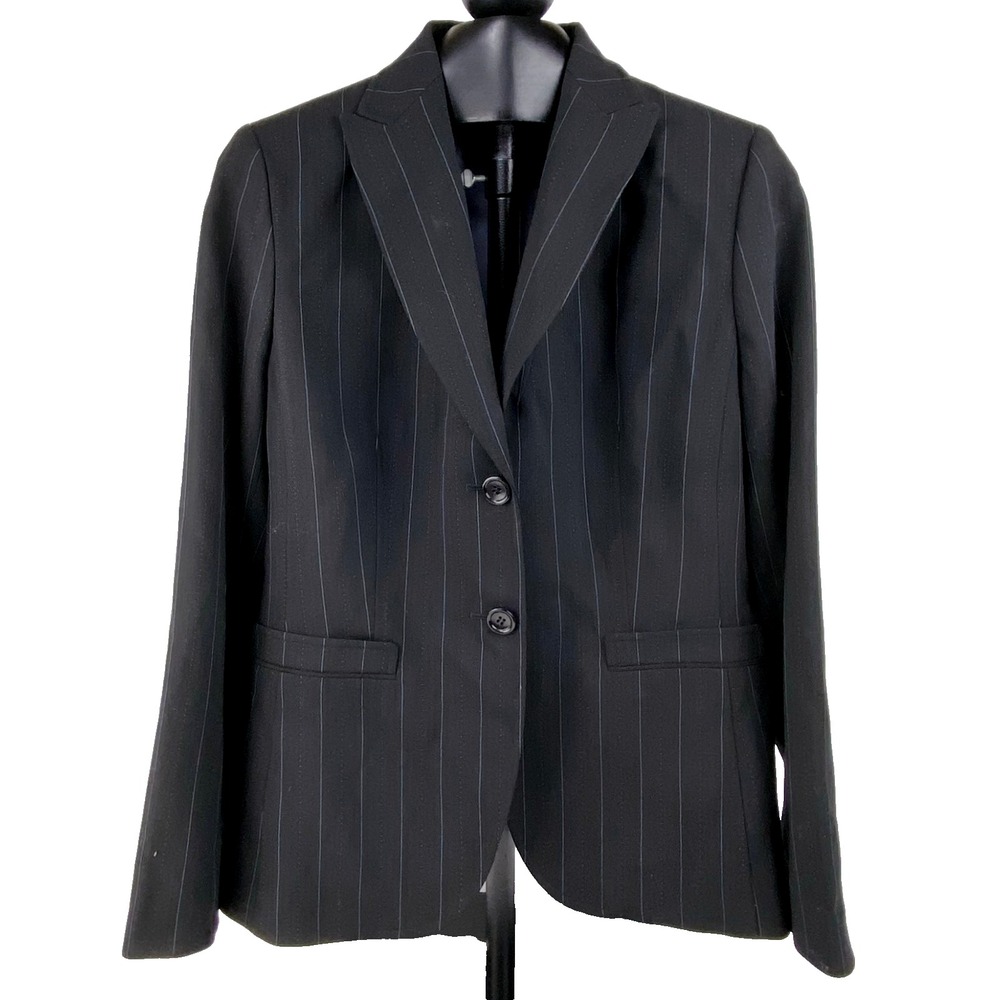 Ann Taylor Wool Blazer Women's 10 P Black Pinstripe Career Suit Jacket, Lined